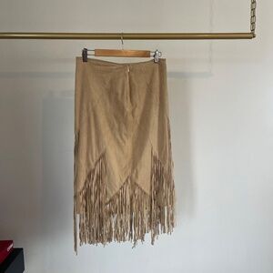 vintage real leather skirt with fringe